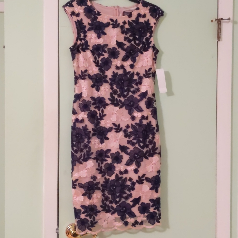 Donna Ricco Pink and Navy Floral Dress, NWT, Sz 2
